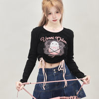 Galaxy Rabbit Bunny Black White Pink Y2K Cute Long Sleeve T Shirts Top - Thumbnail 5