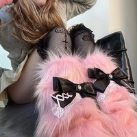 Y2K Pastel Goth Punk Bow Lace Pink Knitted Leg Warmer Socks Two Piece Set - Thumbnail 3