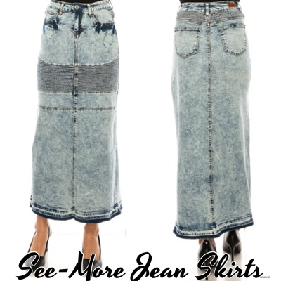 Madilyn Long Sand Wash Distressed Denim Skirt