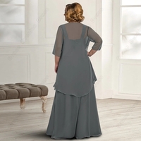 Plus Size Grey Mother of Bride/Groom Dresses for Women Chiffon Three Quarter Wedding Party Gowns for Formal Occasioon 2023 Summer - Thumbnail 1