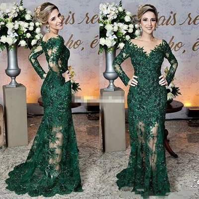 Green mermaid full sleeve mother of bride/groom  dresses sequined 2023 summer court train fashion wedding party gowns ne