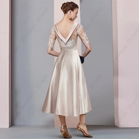 Champagne Half Sleeve Mother of Bride /Groom Dresses for Formal Party 2023 Summer A Line Ankle Length Scoop Wedding Party Gown New - Thumbnail 1