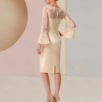 Champagne Mother of Bride/Groom Dresses for Wedding with Lace Full Sleeve Sheath Wedding Party Gowns with Lace Fashion - Thumbnail 1