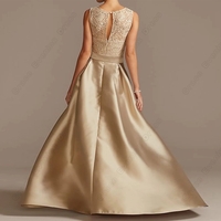 Charming Champagne Mother of Bride/Groom Dresses with Lace Satin Bow Chiffon Wedding Party Gown Sleeveless 2023 Summer - Thumbnail 1