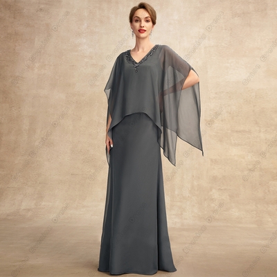 Grey strapless chiffon mother of bride /groom dresses for women beach half sleeve elegant wedding party gown vestido de noche summer