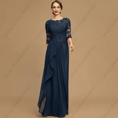 Navy blue three quarter wedding party gown for women lace beach chiffon mother of bride/ groom dresses vestido de noche 2023 summer