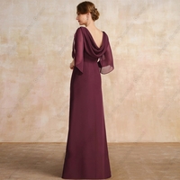 Scoop Mother of Bride/Groom Dresses Simple Three Quarter Sheath Jersey 2023 Summer Pleat Wedding Party Gown Vestido De Noche - Thumbnail 1