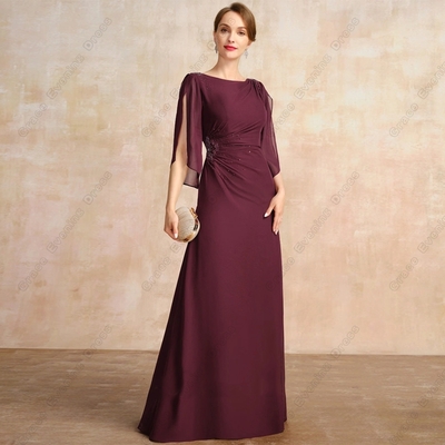 Scoop Mother of Bride/Groom Dresses Simple Three Quarter Sheath Jersey 2023 Summer Pleat Wedding Party Gown Vestido De Noche