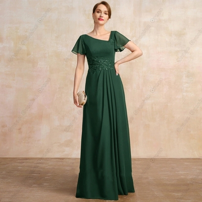 Charming Green Mother of Bride /Groom Dresses for Women 2023 Short Sleeve Wedding Party Gown Lace Summer Chiffon Vestido De Noche