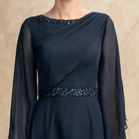 Scoop Chiffon Mother of Bride/Groom Dresses for Women Full Sleeve Sequined Tea Length 2023 Summer Vestido De Noche Prom Gowsn New - Thumbnail 1