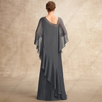 Elegant Three Quarter Mother of Bride/Groom Dresses for Women Ruffles 2023 Summer Beach Wedding Party Gown Vestido De Noche Chiffon - Thumbnail 1