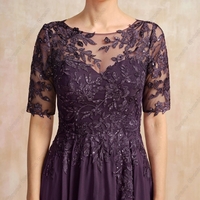 Half Sleeve Mother of Bride/Groom Dresses for Women Ankle Length Wedding Party Gown Chiffon Vestido De Noche 2023 Summer - Thumbnail 1