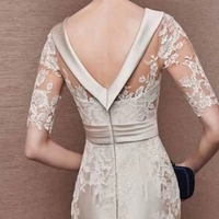 Fashion Half Sleeve Sheath Mother of Bride /Groom Dresses for Formal Occasion Champagne Satin Wedding Party Gown Scoop  - Thumbnail 1