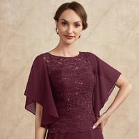 Burgundy Scoop Mother of Bride/Groom Dresses for Women Chiffon Beach Wedding Party Gown with Lace 2023 Summer Vestido De Noche - Thumbnail 1