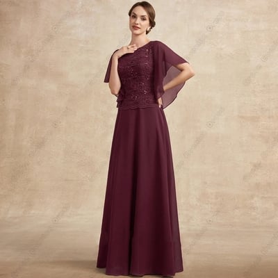 Burgundy Scoop Mother of Bride/Groom Dresses for Women Chiffon Beach Wedding Party Gown with Lace 2023 Summer Vestido De Noche