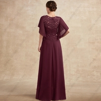 Burgundy Scoop Mother of Bride/Groom Dresses for Women Chiffon Beach Wedding Party Gown with Lace 2023 Summer Vestido De Noche - Thumbnail 2