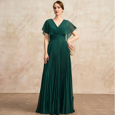 Fashion green chiffon mother of bride/groom dresses fuffles pleat 2023 summer new floor length wedding party gown sleeveless zippe