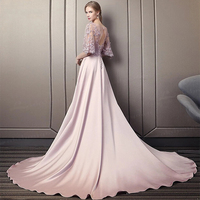 Luxury Pink Half Sleeve Mother of Bride/Groom Dresses Strapless Sweep Train Lace Sequin Wedding Party Gowns Summer Vestidos De Fiesta - Thumbnail 1