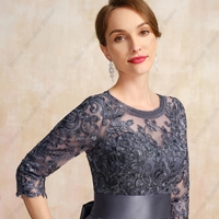Grey Scoop Mother of Bride /Groom Dresses for Women Three Quarter Satin Wedding Party Gown Lace 2023 Summer Vestido De Noche - Thumbnail 5