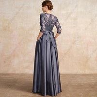 Grey Scoop Mother of Bride /Groom Dresses for Women Three Quarter Satin Wedding Party Gown Lace 2023 Summer Vestido De Noche - Thumbnail 1