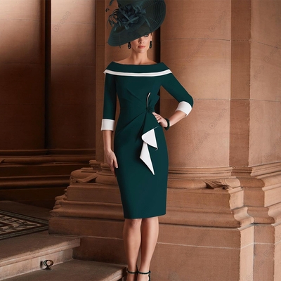 Sheath scoop mother of bride /groom dresses for women 2023 summer new bow three quarter wedding party gown beading vestido de noche