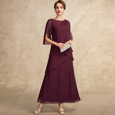 Gorgeous Scoop Half Sleeve Mother of Bride /Groom Dresses for Women Ankle Length Wedding Party Gown 2023 Summer