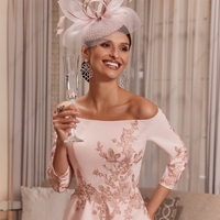 Sheath Mother of Bride Dresses for Women Off Shoulder Prom Gowns with Lace 2023 Summer New Three Quarter  - Thumbnail 1