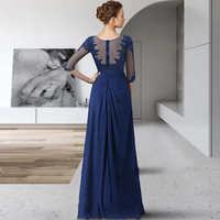 Scoop Blue Mother of Bride/Groom Dresses for Wedding 2023 New Chiffon Lace Mermaid Formal Party Summer Lace Chiffon Wedding Party Gown - Thumbnail 1