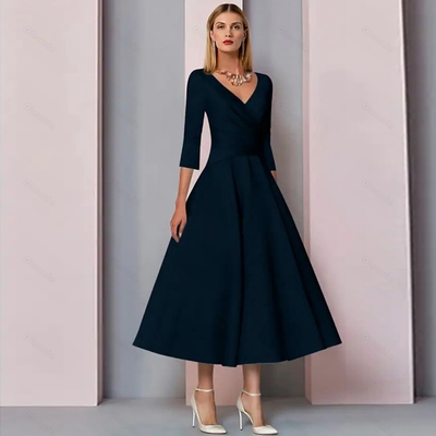 Black 3/4 sleeve mother of bride dresses for women a line ankle length wedding party gowns 