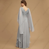 Grey Strapless Mother of Bride/Groom Dresses for Women Full Sleeve Ruffles Wedding Party Gown 2023 Summer Chiffon - Thumbnail 1