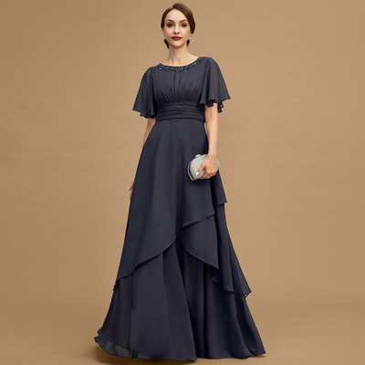 Charming scoop mother of bride/groom dresses with sequined chiffon wedding party gown 2023 summer beach