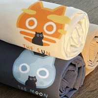 Cat Cartoon Sun Moon Print Short Sleeve T-shirt  - Thumbnail 4