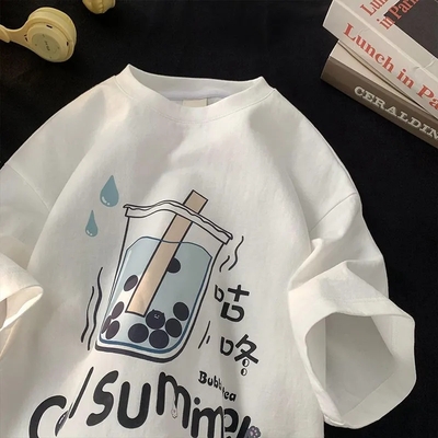 Bubble milk tea print short sleeve t-shirt  - Thumbnail 3