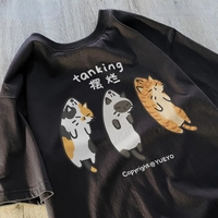 Funny 3 Cats Print Short Sleeve T-shirt  - Thumbnail 4