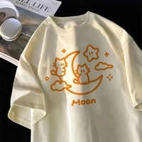Cat Moon Print Short Sleeve T-shirt  - Thumbnail 1