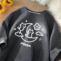 Cat Moon Print Short Sleeve T-shirt  - Thumbnail 4