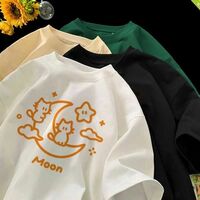 Cat Moon Print Short Sleeve T-shirt  - Thumbnail 6