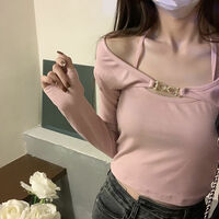 Black Halter Chain Long Sleeve T-shirt  - Thumbnail 6