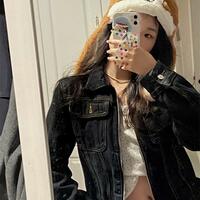 Black Denim Turn Down Collar Jacket  - Thumbnail 1