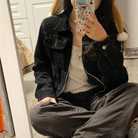 Black Denim Turn Down Collar Jacket  - Thumbnail 4