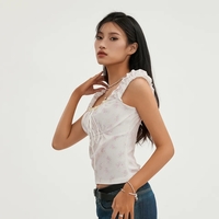 Blue Floral Lace Cottage Tank Top - Thumbnail 4