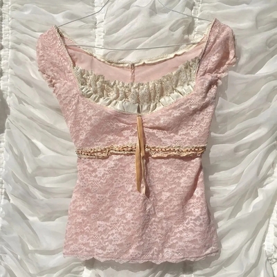 Sweet Pink Square Collar Lace Top