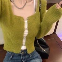 Fluffy Green Buckle Cropped Sweater  - Thumbnail 3