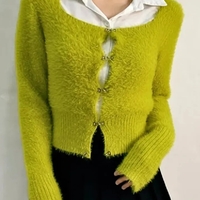 Fluffy Green Buckle Cropped Sweater  - Thumbnail 4