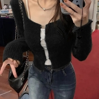 Fluffy Green Buckle Cropped Sweater  - Thumbnail 6