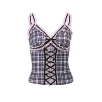 Pink Plaid Lace Patchwork Camisole  - Thumbnail 4