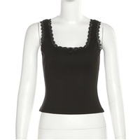 Black Bow Lace Trim Tank Top - Thumbnail 4