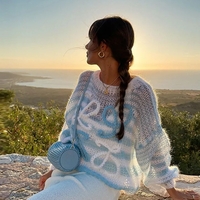 Blue & White Knit Hollow Out Sweater  - Thumbnail 3