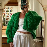 Green Oversized Lantern Sleeve Cardigan  - Thumbnail 1