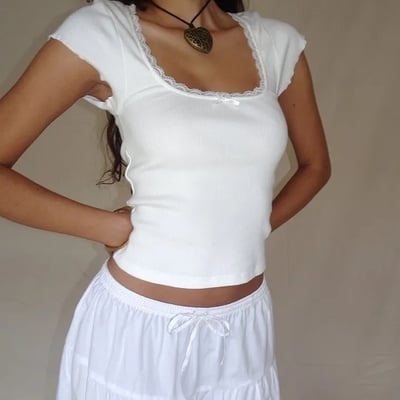 White lace short sleeve shirt  - Thumbnail 1